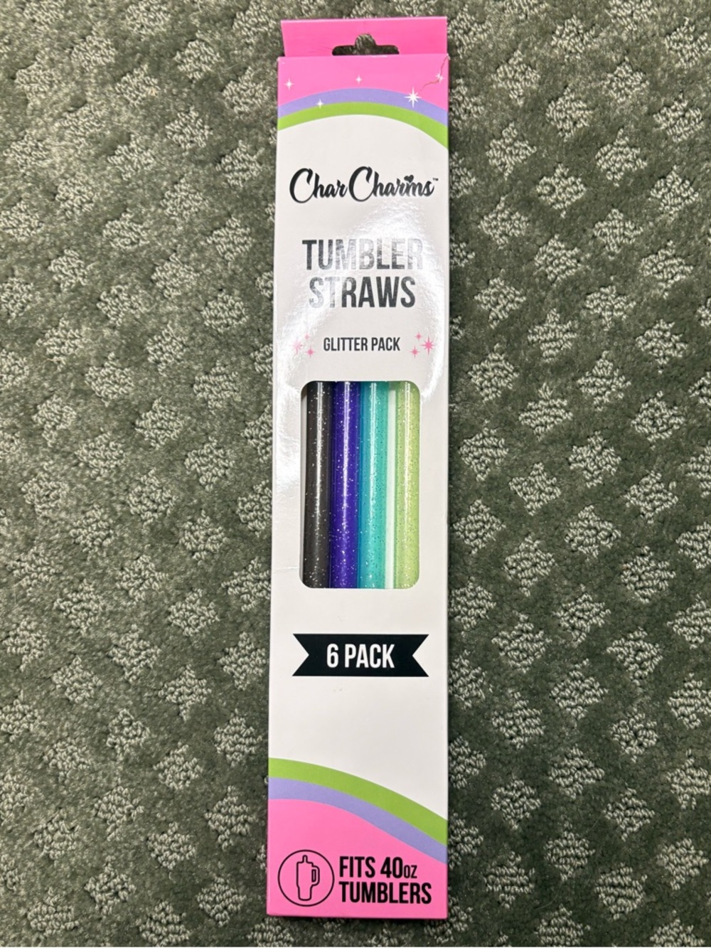 Glitter Tumbler Straws - 6 Pack (Black, Purple, Blue, Teal, Mint, Silver)
